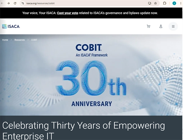 COBIT official website interface